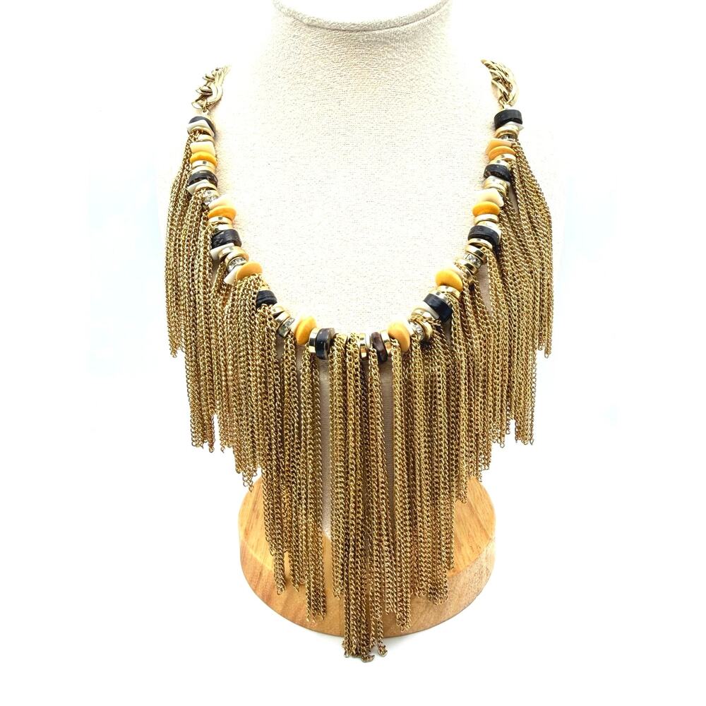 Gold Fringe Statement Necklace | Boho Chain Tassel Necklace